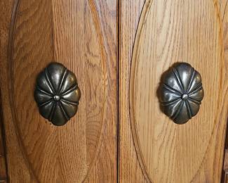 Vintage Oak Liquor Cabinet with Oval Panel Doors