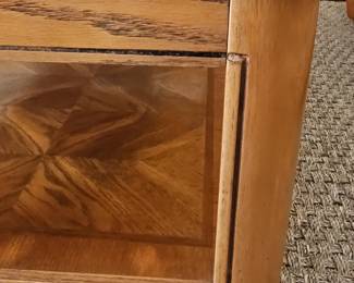 Mid-Century Modern Oak Coffee Table with Starburst Veneer and Glass Inserts