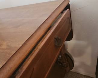 Vintage Maple Drop-Leaf Tea Cart with Spoked Wheels