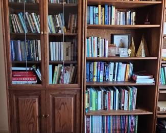 Vintage Oak Bookcase with Leaded Glass Doors and Lower Cabinet