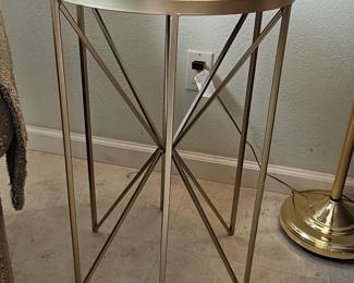 Contemporary Mirrored Accent Table and Amethyst Glass Vase with Silver Overlay