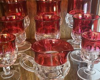 King's Crown Thumbprint Ruby Flashed Glassware Set