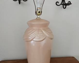 Vintage Peach Ceramic Swag-Drape Table Lamp, Hollywood Regency Style