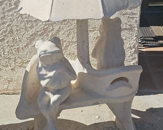 Concrete Garden Statue: Boy and Girl Under Umbrella