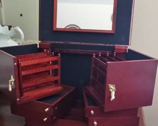 Vintage Wooden Jewelry Armoire with Mirrored Lid