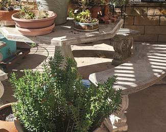 Curved Cast Stone Garden Bench with Scroll Legs