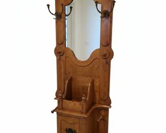 Victorian Style Oak Hall Tree with Mirror and Storage