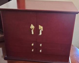 Vintage Wooden Jewelry Armoire with Mirrored Lid