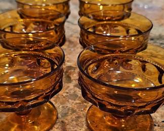 Indiana Glass King's Crown Thumbprint Amber Dessert Cups - Set of 6