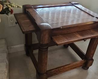 Vintage Oak Nesting Side Tables with Pull-Out Slides