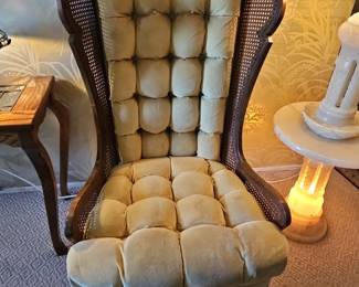 Vintage Lewittes Tufted Cane Wingback Chair