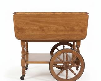 Vintage Maple Drop-Leaf Tea Cart with Spoked Wheels