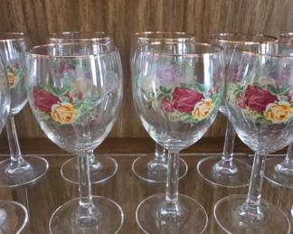 Vintage Royal Albert Old Country Roses Wine Glasses with Gold Rim