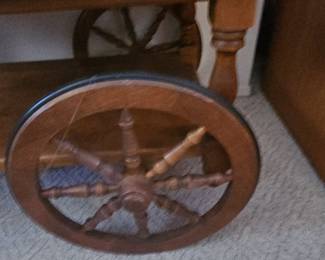 Vintage Maple Drop-Leaf Tea Cart with Spoked Wheels