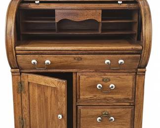 Vintage Oak Roll Top Secretary Desk