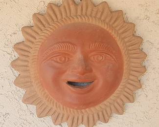 Vintage Mexican Terracotta Sun Face Wall Plaque, 1970s