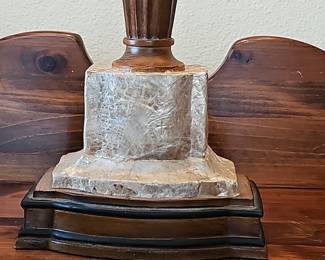 Vintage Capiz Shell Table Lamp with Fluted Wood Base and Marble Pedestal