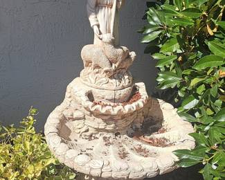 Vintage Regency Cast Stone "Good Shepherd" Garden Fountain