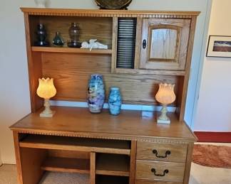 Vintage Oak Computer Desk with Hutch