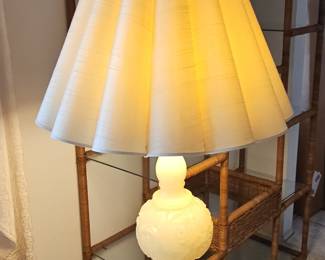 Vintage Italian Carved Alabaster Floral Table Lamp with Pleated Shade