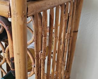 Vintage Bamboo and Rattan Wine Rack with Shelves