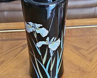 Vintage Yamaji Japan Black Porcelain Iris and Dragonfly Vase