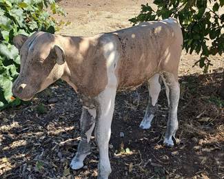 Vintage Painted Concrete Calf Garden Statue