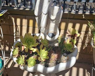 Vintage Cast Stone Maiden Garden Fountain with Planter