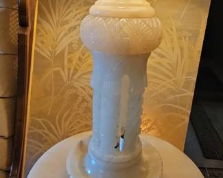 Vintage Italian Carved Alabaster Table Lamp with Illuminated Base