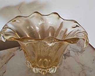 Teleflora "Waterfall" Art Glass Vase - Amber Yellow