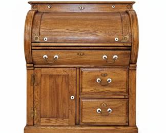 Vintage Oak Roll Top Secretary Desk