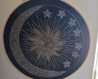 Handmade Beaded Celestial Sun and Moon Embroidery Hoop Wall Art
