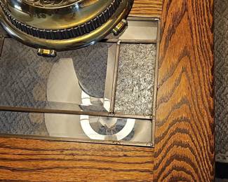 Vintage Oak Side Table with Leaded Glass Insert