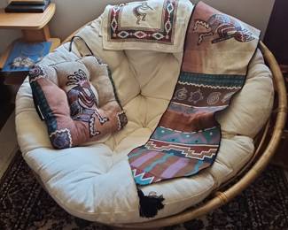 Rattan Papasan Chair with Southwestern Kokopelli Motif Textiles