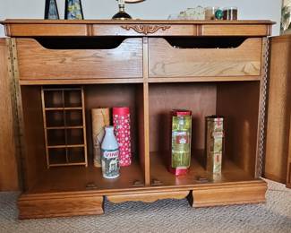 Vintage Oak Liquor Cabinet with Oval Panel Doors