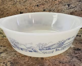 Vintage Glasbake Milk Glass Mixing Bowl - Farm Scene Pattern