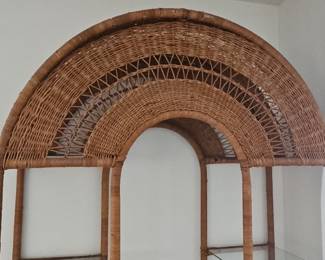 Vintage Arched Rattan Etagere with Glass Shelves