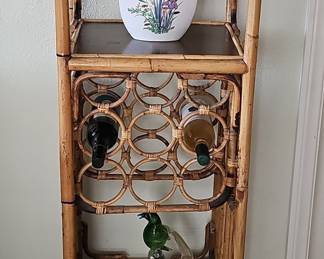 Vintage Bamboo and Rattan Wine Rack with Shelves