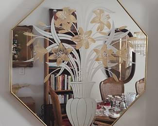Robert Slimbach for Windsor Art Octagonal Floral Etched Mirror