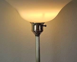 Vintage Brass Torchiere Floor Lamp with Glass Bowl Shade