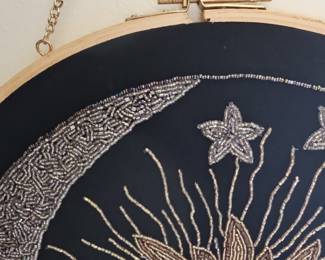 Handmade Beaded Celestial Sun and Moon Embroidery Hoop Wall Art