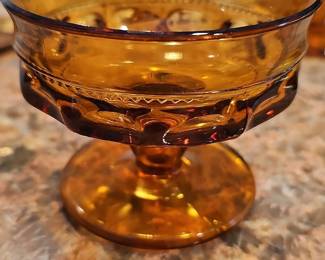 Vintage Amber Indiana Glass King's Crown Thumbprint Footed Dessert Cups