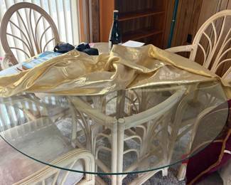 Rattan and Glass Table with 4 Matching Chairs