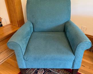 Teal-tweed armchair bought new in 2018. 3 total in a set. $300 ea. Matching Ottoman $150.