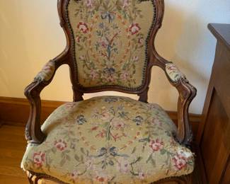 Antique embrodiered Louis XV Chair, worn on seat. $250
