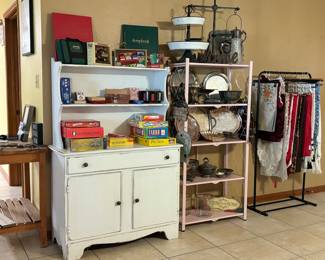 Hutch, Coffee Bar, Silver Plate, Table Linens