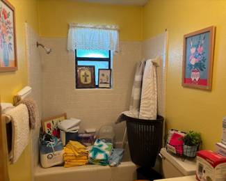 Towels, laundry baskets, medical items, shower curtains