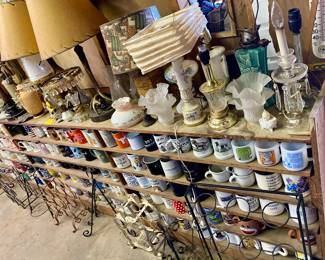 So many unique coffee mugs and lamps