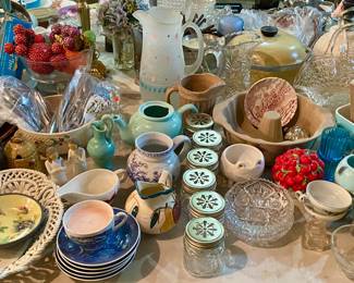 Mason jars, crystal and pottery 