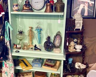 Oil lamps lamp shades and furniture 